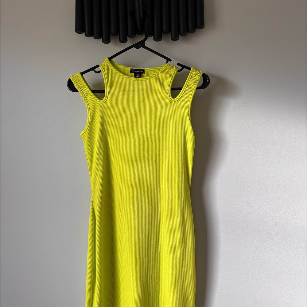 Karen Millen Neon Yellow Cutout Shoulder Midi Dress
